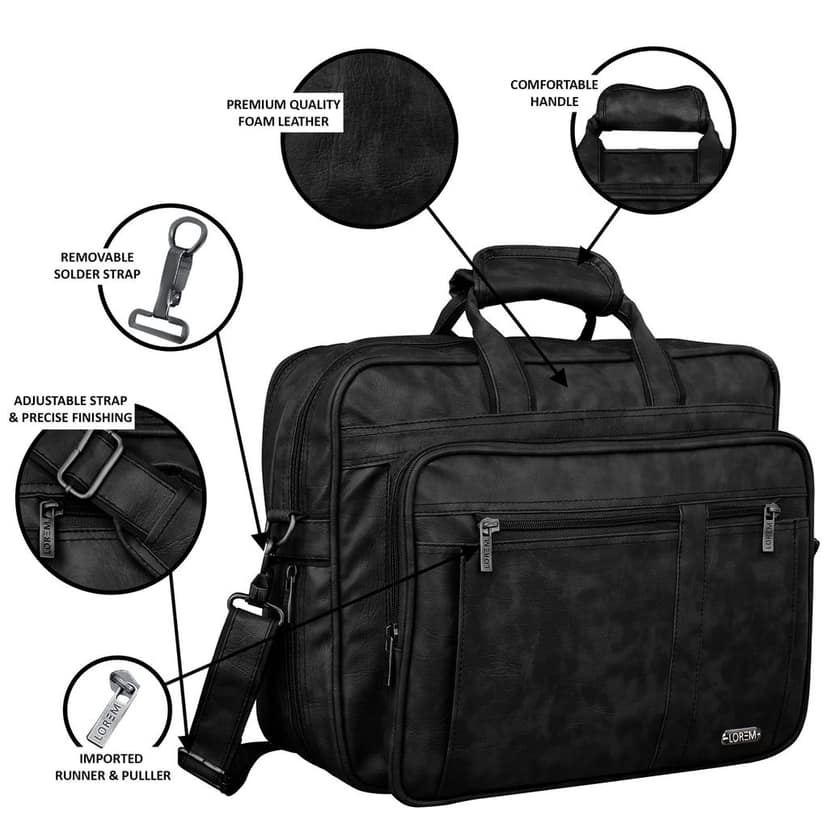 Black Color Faux Leather 28L Laptop Messenger Bag For Men BG62 view 4
