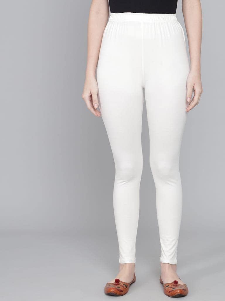 SOFT COLORS Women's Skinny Fit Ethnic Wear Ankle Length Leggings (Off White ) view 3