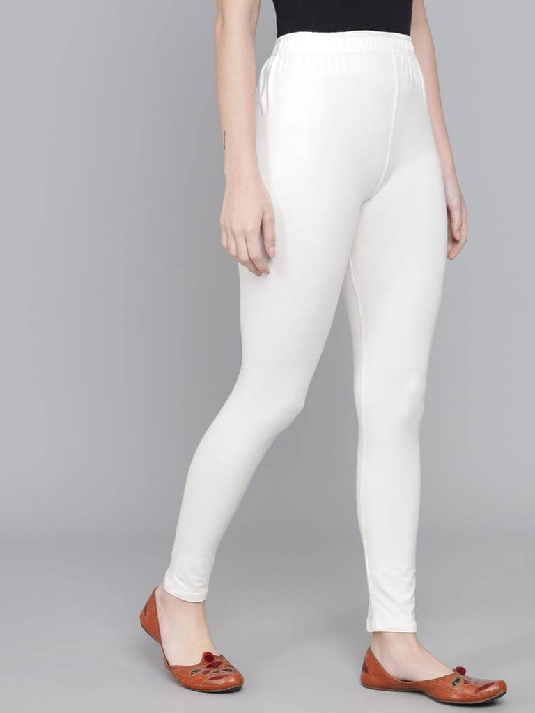 SOFT COLORS Women's Skinny Fit Ethnic Wear Ankle Length Leggings (Off White ) view 4