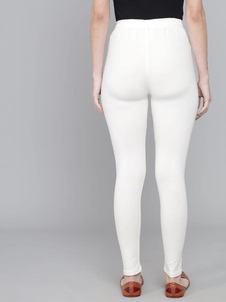 SOFT COLORS Women's Skinny Fit Ethnic Wear Ankle Length Leggings (Off White ) view 7