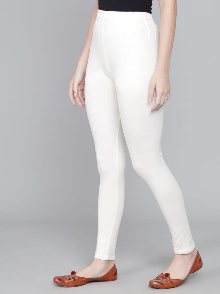 SOFT COLORS Women's Skinny Fit Ethnic Wear Ankle Length Leggings (Off White ) view 8