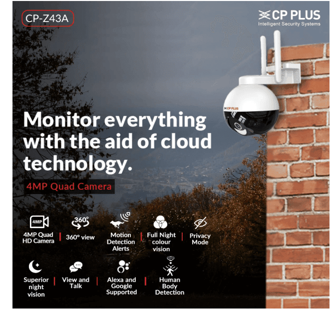 CP PLUS 4MP Wi-fi Full Color Outdoor Smart Security Camera | 360˚ with Pan & Tilt | Two Way Talk | Human Detection | Night Vision | Supports SD Card (Up to 128 GB) | Alexa & OK Google - CP-Z43A view 2