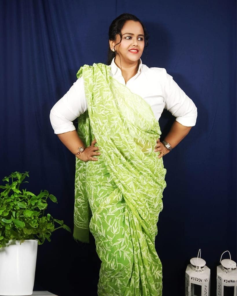 Georgette HandCrafted Saree Moss Green Color Tepchi work with Running Blouse-6173