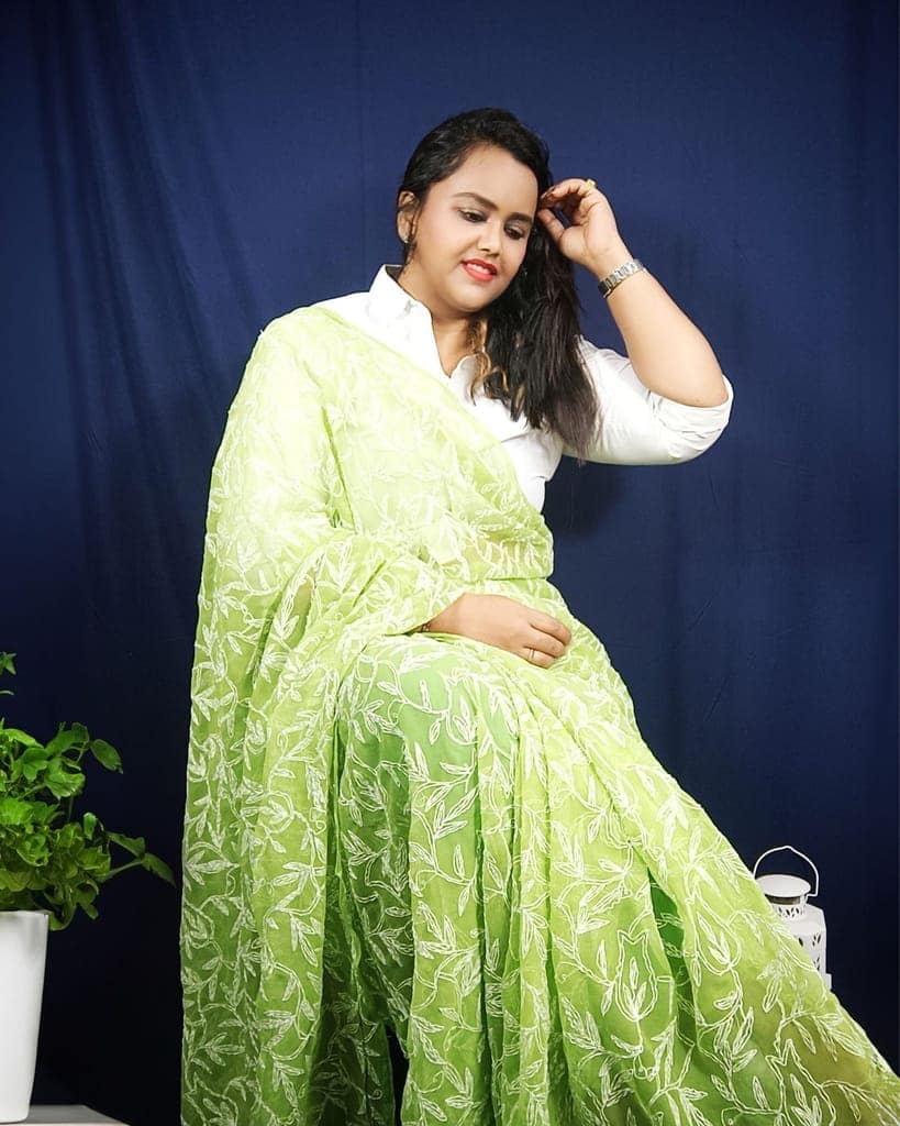 Georgette HandCrafted Saree Moss Green Color Tepchi work with Running Blouse-6173 view 2