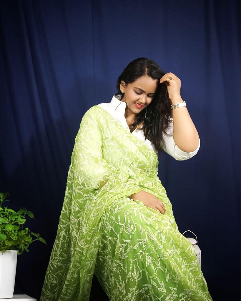 Georgette HandCrafted Saree Moss Green Color Tepchi work with Running Blouse-6173 view 4