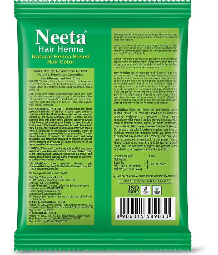 Neeta Hair Henna Powder Hair Color with 5 Herbs Natural Brown 15gm Pack of 10, Ammonia Free Hair Colour for Women & Men view 2