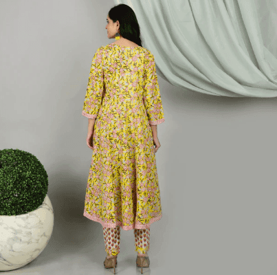 Pistachio Green Hand Block Prints/ 100%Cotton Suit/Lotus view 4