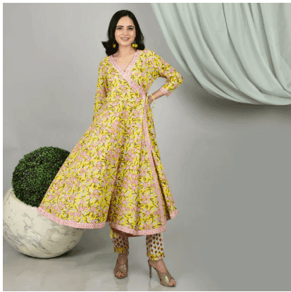 Pistachio Green Hand Block Prints/ 100%Cotton Suit/Lotus view 6
