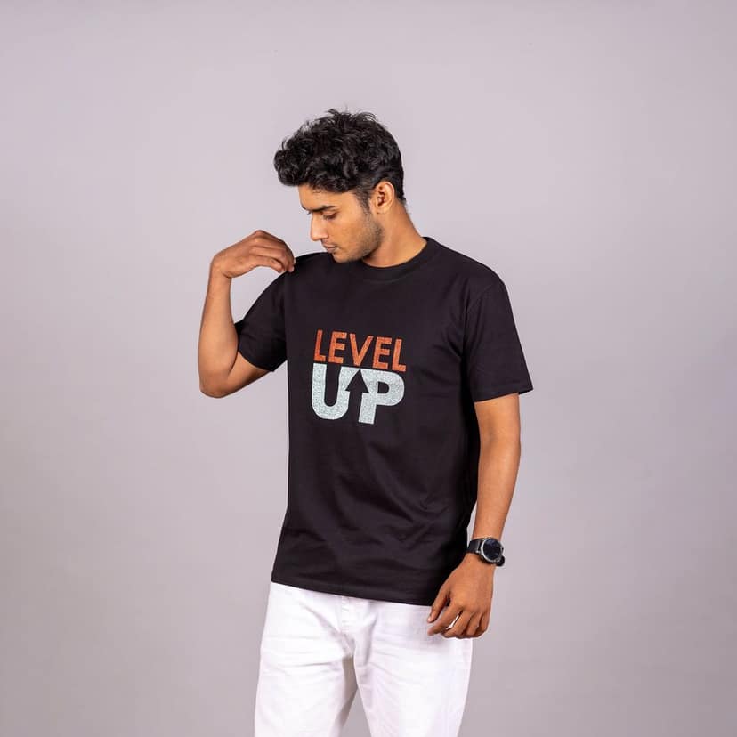 Black "Level Up" Tees for Men view 3