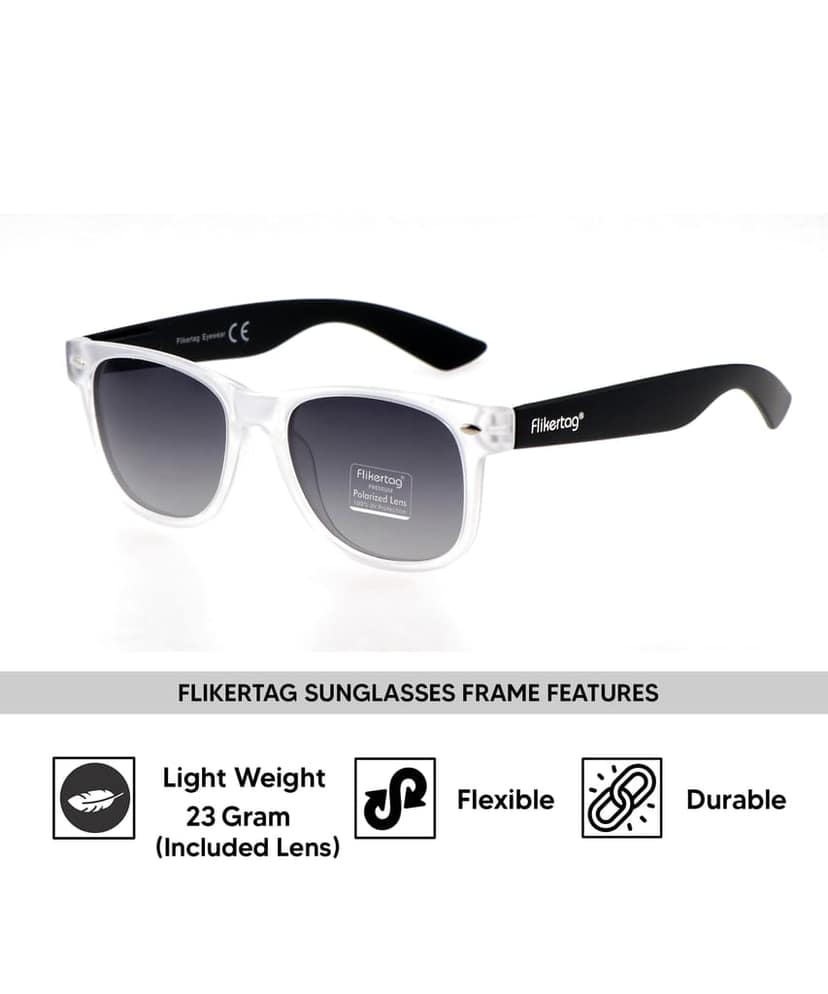 Flikertag Polarized Sunglasses With UV Protection For Men & Women | HD vision with Grey Gradient Lens [FTS 552 F3 Wayfarer Matte Transparent Frame with Smoke lens, 52mm] view 2