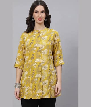 Divena - Mustard Rayon Women's Ethnic A-Line Top ( Pack of 1 )