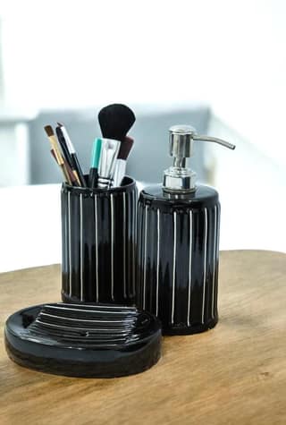 Modern Round Black Ceramic Bath Set - Pack of 3