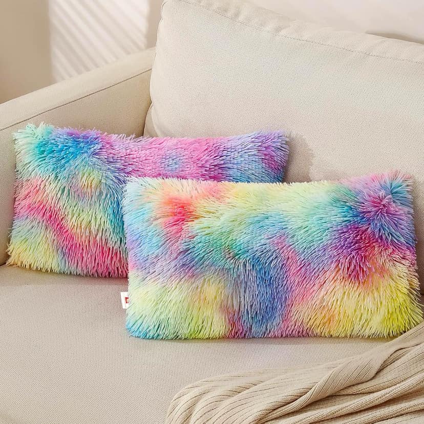 Fur cushion cover Rectangle Multicolor fur pillow cover pack of 2