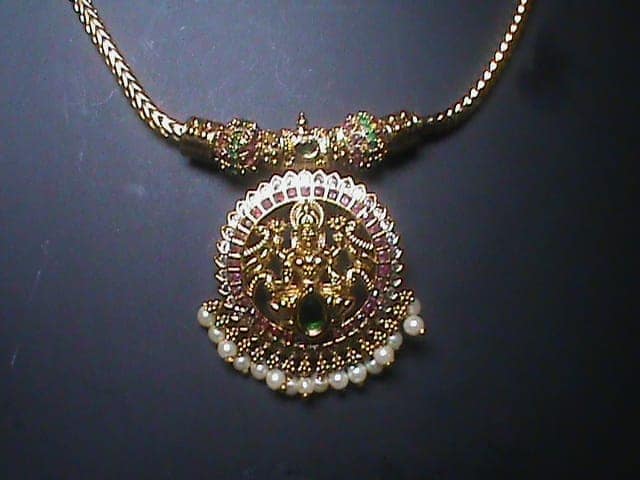 Traditional Indian Gold Plated Laxmi Pendant Set with Earrings view 2