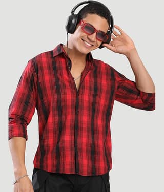 IVOC 100% Cotton Regular Fit Checks Full Sleeves Men's Casual Shirt - Red ( Pack of 1 )
