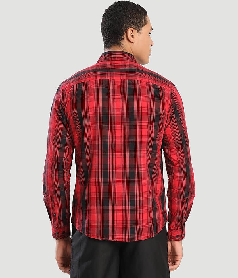 IVOC 100% Cotton Regular Fit Checks Full Sleeves Men's Casual Shirt - Red ( Pack of 1 ) view 4