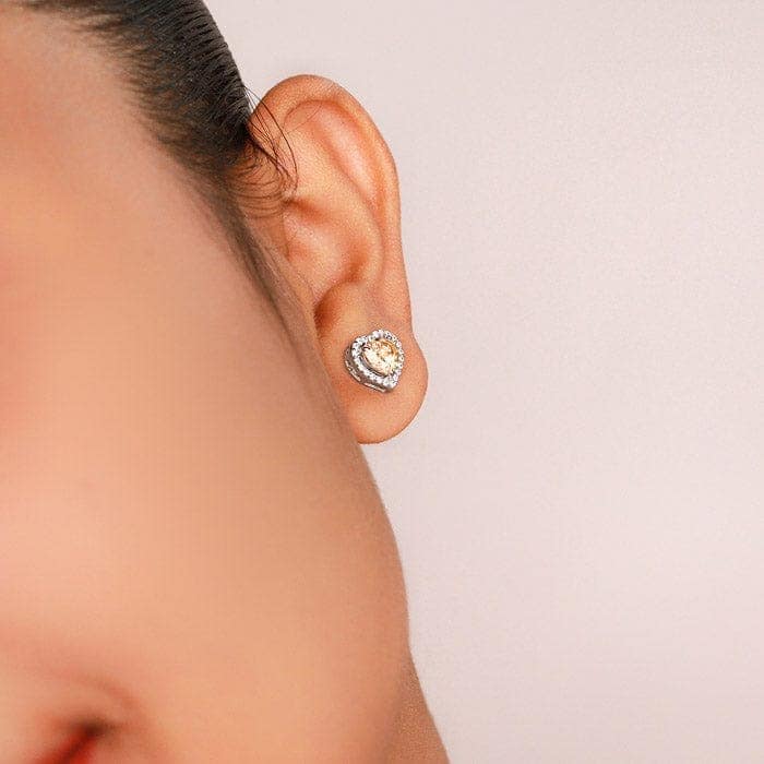 Silver Champagne Crystal Heart Studs view 2