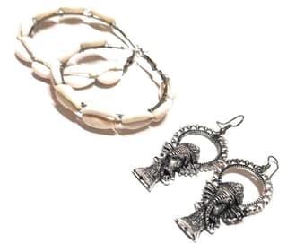 EKAM EK Ganesha motive earrings in oxidized metal for women and cowry shells earrings, combo of two earrings