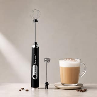 TrueSnap Milk Frother for Coffee with Stand, Handheld Milk Frother & Foam Maker, Portable Frother for Milk, Latte, Cappuccino & Home Kitchen Use - Black