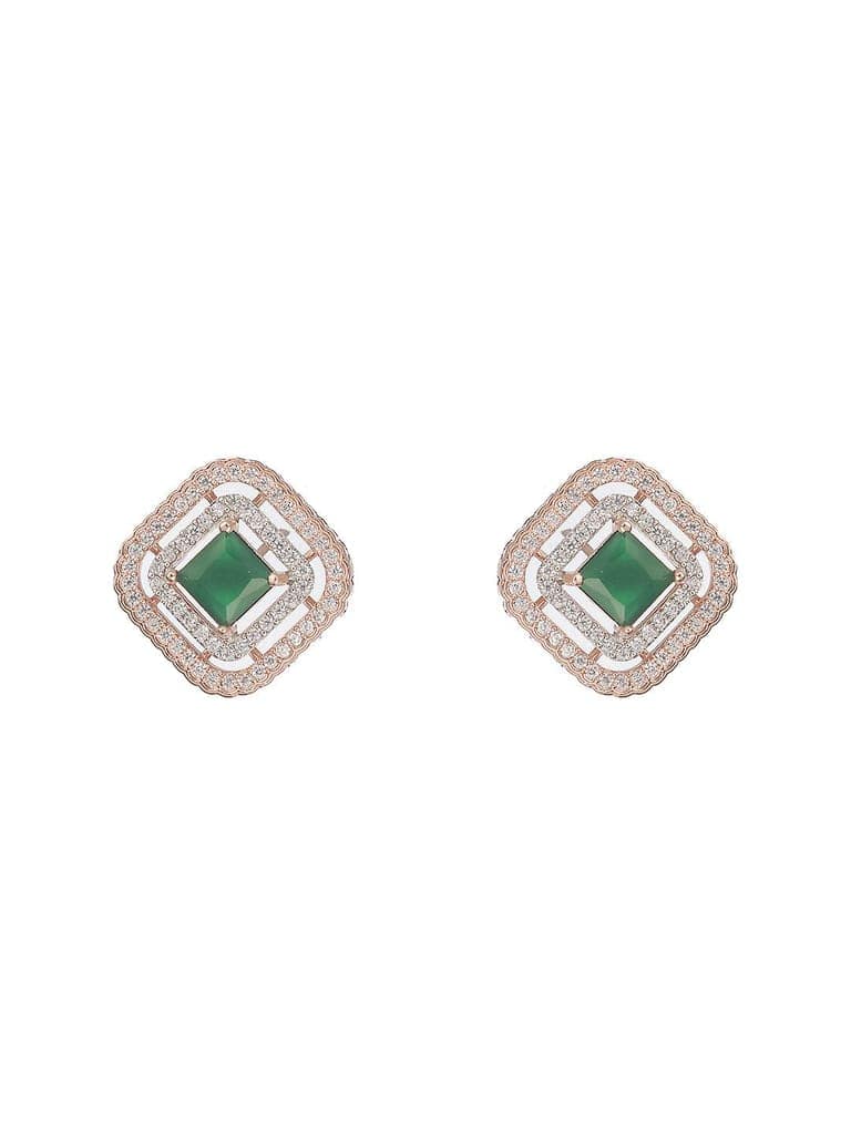 Rose Gold Plated Emerald Green AD Studded Square Pendant Jewellery Set view 5