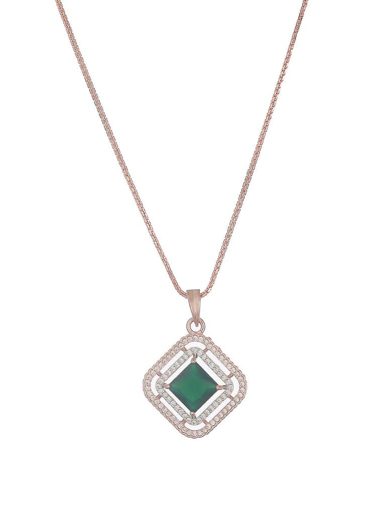 Rose Gold Plated Emerald Green AD Studded Square Pendant Jewellery Set view 7