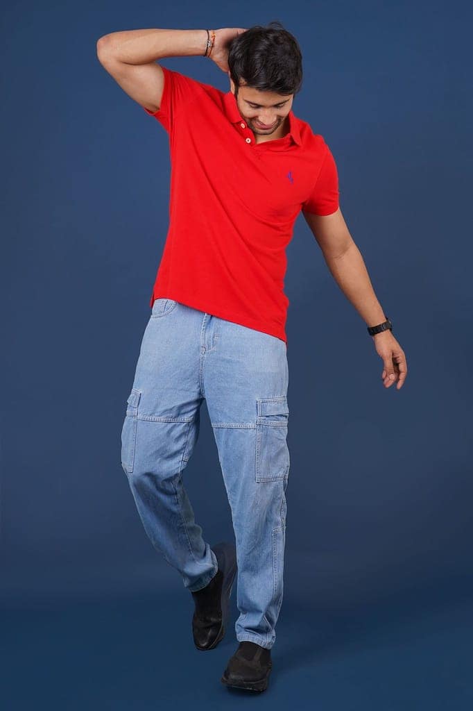 Men's Red Embroidery Polo T-Shirt view 4