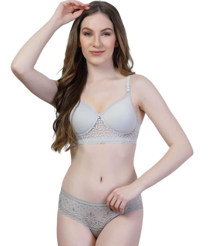 ADORNSTAR Bra Panty Set Sexy Lingerie Set for Women Pack of 3 Silver