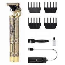 Professional Hair Trimmer, Cordless Adjustable Blade Trimmer, Gold Metal Body, USB Charging, 4 Guide Combs