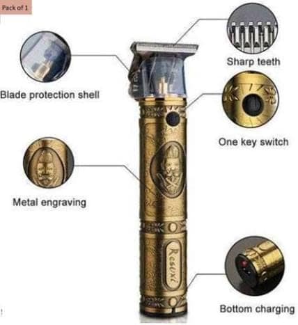 Professional Hair Trimmer, Cordless Adjustable Blade Trimmer, Gold Metal Body, USB Charging, 4 Guide Combs view 3