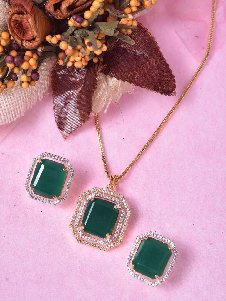 GoldPlated White & Green AD Studded Jewellery Set view 6