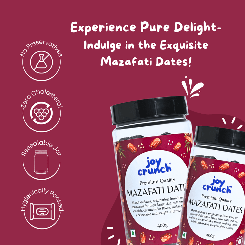 Joy Crunch Khajoor Dates 500gm | Khajur Dry Fruit | Rich in Iron, Fibre & Vitamins | Mazafati Premium Dates | Khajur Dry Fruits | Healthy & Nutritious Soft Dates | Dates Kimia 500 grams view 4