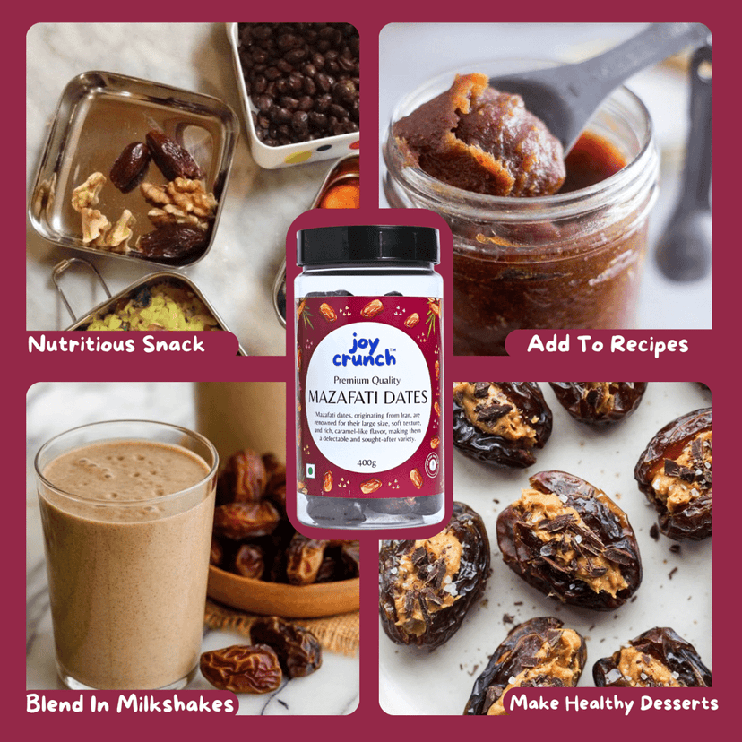 Joy Crunch Khajoor Dates 500gm | Khajur Dry Fruit | Rich in Iron, Fibre & Vitamins | Mazafati Premium Dates | Khajur Dry Fruits | Healthy & Nutritious Soft Dates | Dates Kimia 500 grams view 5
