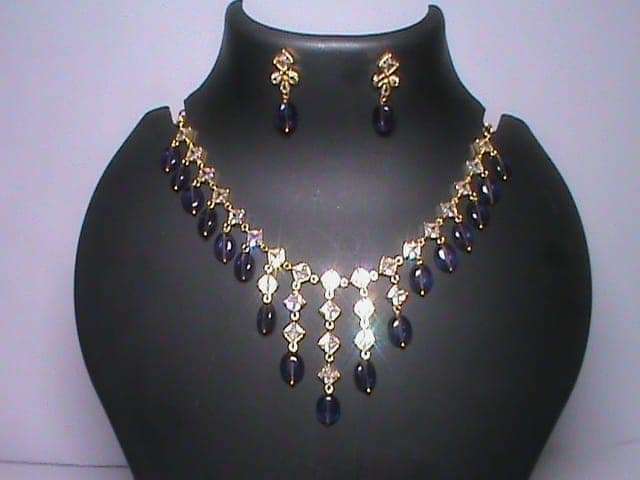 Stunning Gold-Plated Kundan and Blue Stone Necklace Set with Earrings view 2