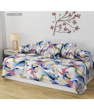 HIDECOR Cotton Floral Diwan Set 6 Pcs - Multi