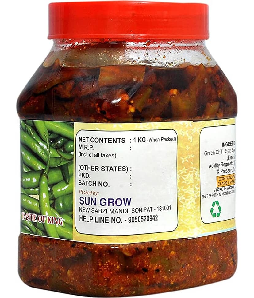 Sun Grow DELICIOUS Homemade Organic Royal Kashmiri Green Chilli Pickle Achaar Tate of King Trust Pickle 1 kg view 2