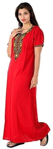 Valencia Cotton LizzyBizzy Embroidery Nighty Nightwear Maxi Nightgown Plain Red view 3