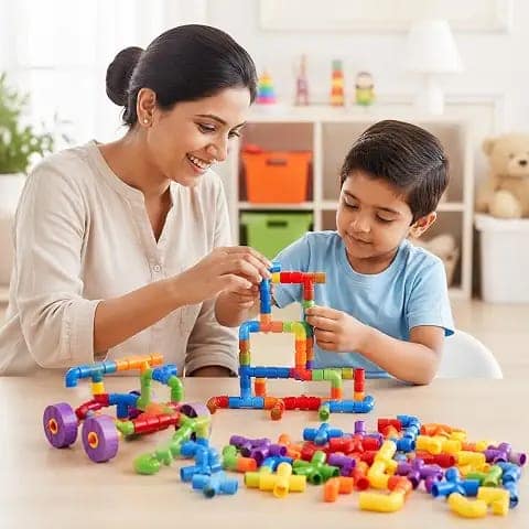 50 pcs Colorful Pipe Building Blocks Set Creative Tube Connector Construction Toy Kids DIY Pipe Builder Kit (Pipe Building Blocks 50 PCS) view 2
