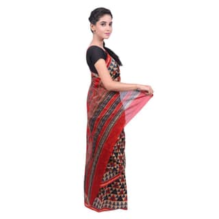 HANDLOOM CHANDERI PRINTED SAREE WITH BLOUSE (SKU - 1SCZ02260221 SAREE- 5)