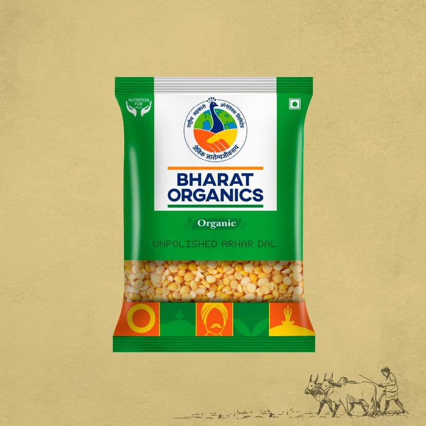 Bharat Organics Unpolished Toor (Arhar) Dal - 1kg