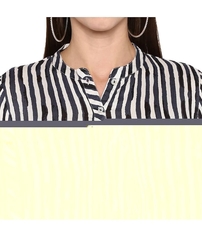 Antaran Rayon Striped Straight Women's Kurti - White ( Pack of 1 ) view 2