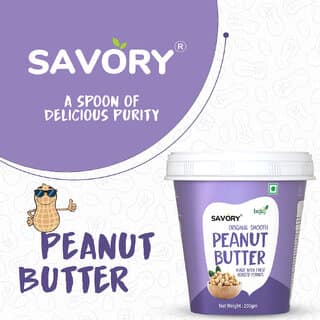 Savory Original Smooth Peanut Butter (200g) | Made with Finest Roasted Peanuts | High in Protein | Cholesterol Free & Keto Friendly | Healthy Nut Butter | Ready to Eat