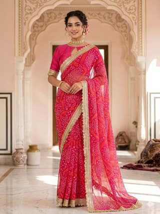 Kavya Bandhani Printed Saree with Fancy Lace Border and Art Silk Blouse
