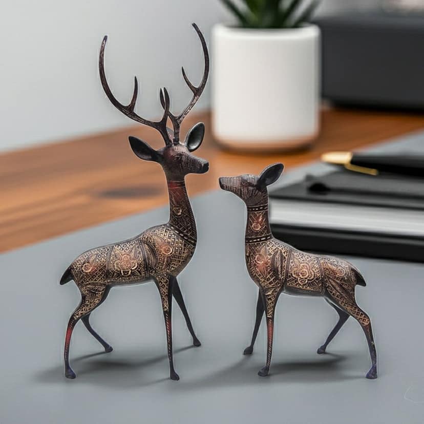Royal Brass Deer Pair Showpiece for Luxury Interior Decor, Height : 20.5 Inch (ANMAS053 B)