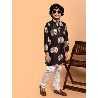 PrintCultr Boys Festive & Party Kurta and Pyjama Set (Brown)