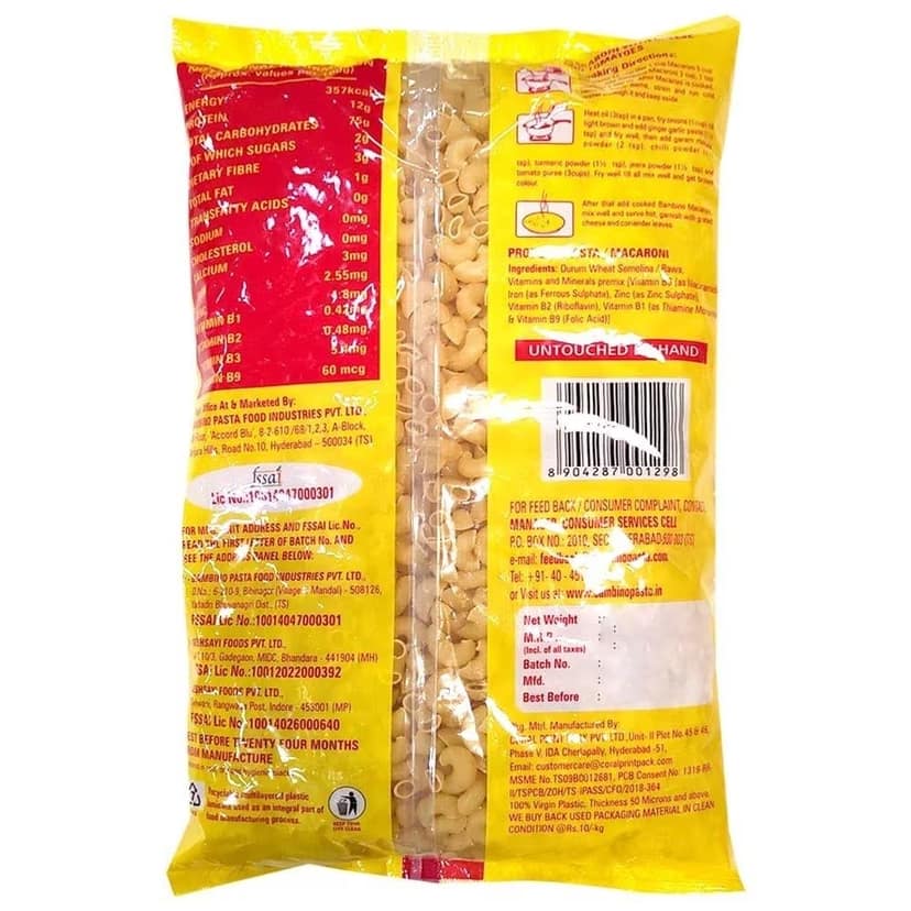 Bambino Macaroni Pasta 875 Gms view 3