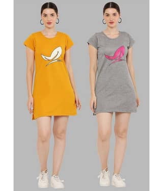 PREEGO - Multicolor Cotton Blend Women's Nightwear Night T-Shirt ( Pack of 2 )