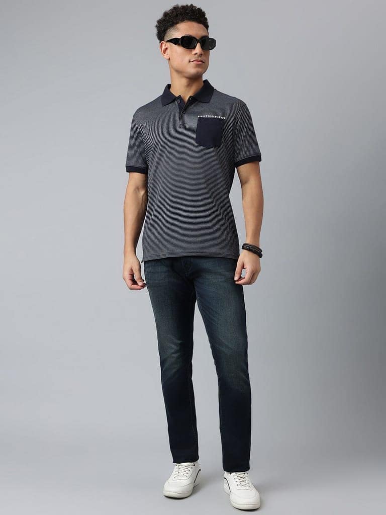 Men Navy Regular Fit Polo Neck T-Shirt view 5