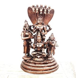 Searchers Paradise - Copper Idols Lakshmi Narayana with Mahalakshmi,Adhiseha,Garuda,Naradha, 19.cm, Copper Handmade 22500 Grams, Patina Antique Finish, Pack of 1 Piece