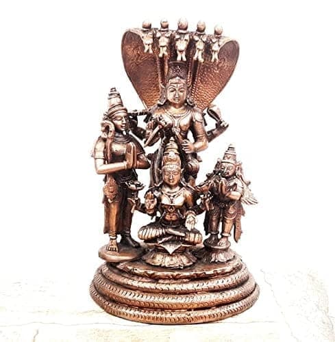 Searchers Paradise - Copper Idols Lakshmi Narayana with Mahalakshmi,Adhiseha,Garuda,Naradha, 19.cm, Copper Handmade 22500 Grams, Patina Antique Finish, Pack of 1 Piece