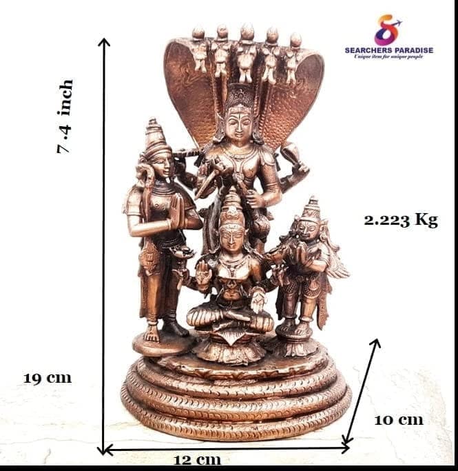 Searchers Paradise - Copper Idols Lakshmi Narayana with Mahalakshmi,Adhiseha,Garuda,Naradha, 19.cm, Copper Handmade 22500 Grams, Patina Antique Finish, Pack of 1 Piece view 2